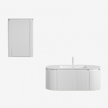 Carsone Badezimmermöbel-set Aus Holz Mit Integriertem Waschbecken Weiss & Weiss & Ohne Spiegel & Weiss ↑20 Cm Mit Überlaufablassventil Orveta - Sklum