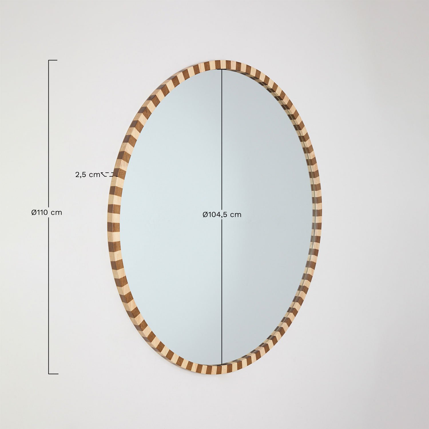Runder Wandspiegel aus Eichenholz Ø110 cm Sapeira, MAßE