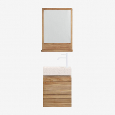 Badezimmermöbelset Aus Teakholz Mit Integriertem Waschbecken Aus Napier-zement Teakholz & Rechteckig Holz 50x70 Cm Mazure & Weiss - Sklum