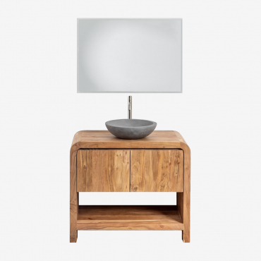 Badezimmermöbelset Aus Vacry-akazienholz Akazie Braun & Rund Grau Zement Ø40 Cm Tarsis & Rechteckig Led Und Anti-beschlag 100x70 - Sklum