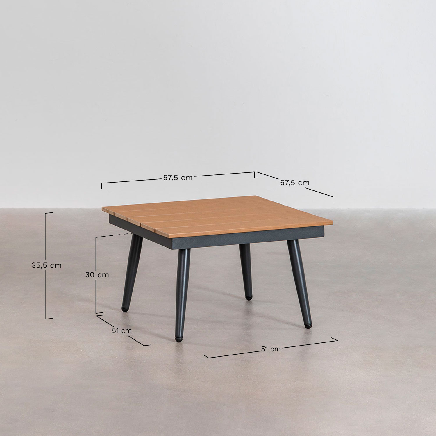 Gartenset mit 4-Sitzer-Ecksofa und Couchtisch aus Aluminium und Nadi-Holz, MAßE