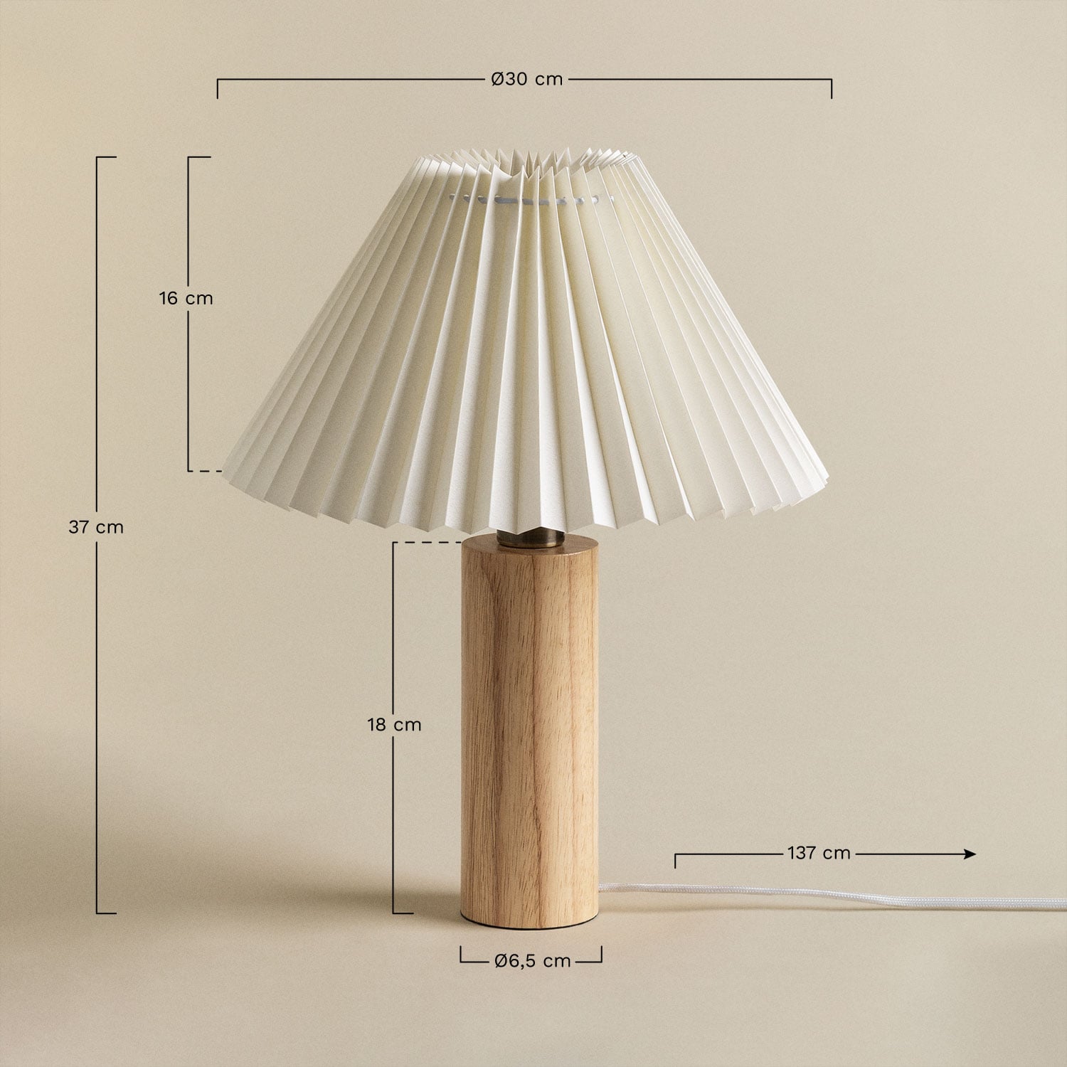 Gaines Tischlampe aus Kautschukholz, MA&szlig;E