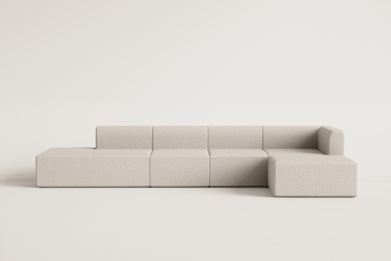 4-teiliges modulares Ecksofa mit Chaiselongue links und Fogler-Hocker