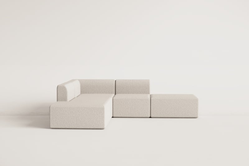 3-teiliges modulares Ecksofa mit Chaiselongue links und Fogler-Hocker