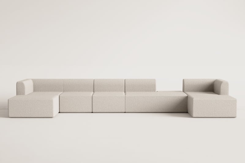 4-teiliges modulares Chaiselongue-Sofa auf der rechten Seite mit Tagesbett und Fogler-Hocker 