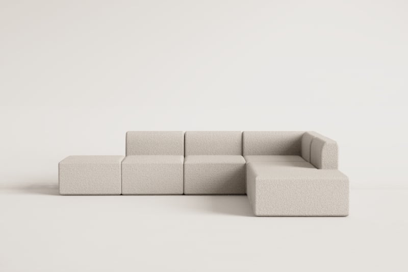 4-teiliges modulares Ecksofa mit Chaiselongue rechts und Fogler-Hocker