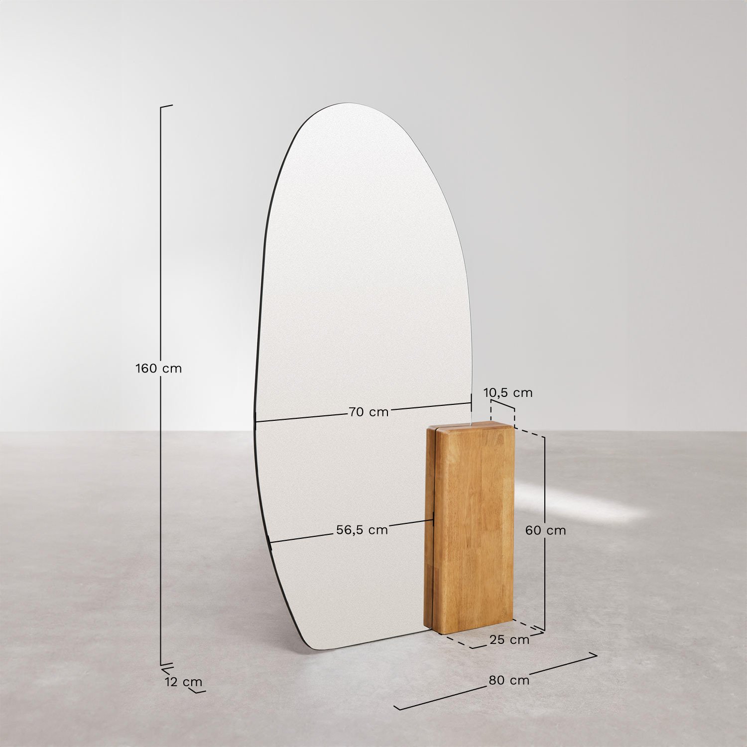 Standspiegel aus Eichenholz 80x160 cm Eriste, MAßE