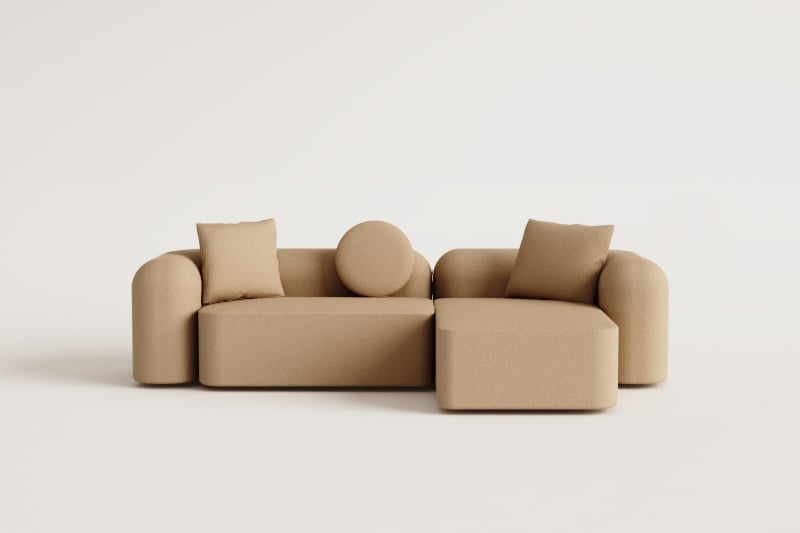 Zweiteiliges modulares Chaiselongue-Sofa rechts aus Coco-Bouclé-Stoff