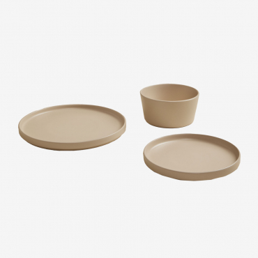 12-teiliges Sillex-steinzeuggeschirr Beige Mandel Rose - Sklum