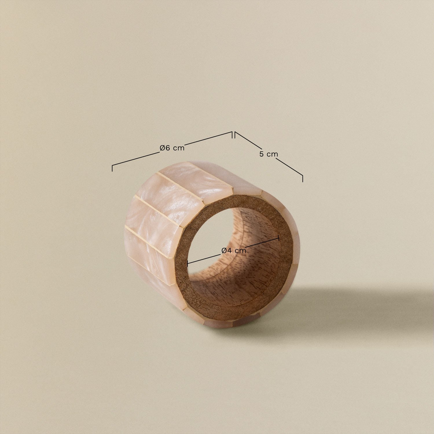 Set mit 4 Serviettenringen aus Mangoholz und Perlmutt Anmon , MAßE