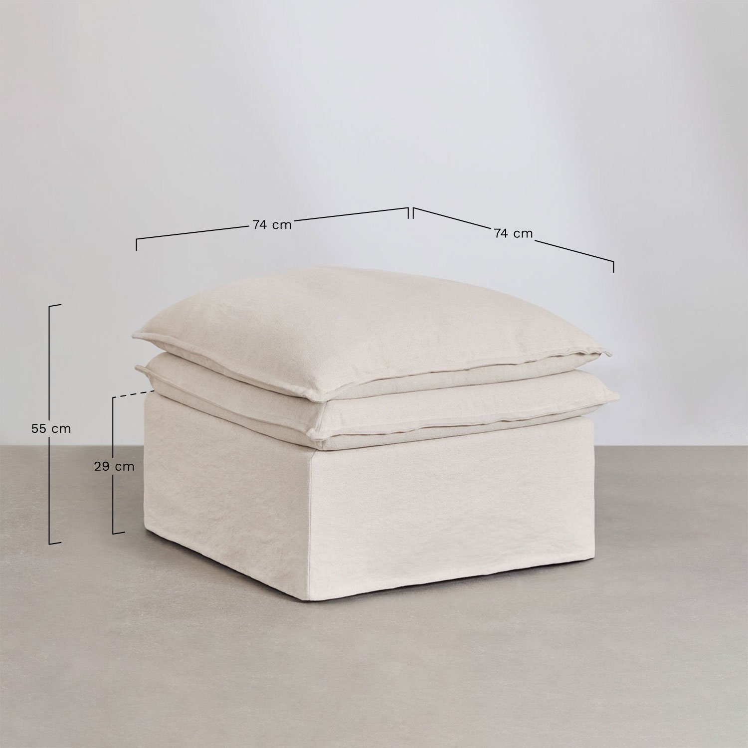 Wohnzimmerset mit einem 2-Sitzer-Sofa, einem 3-Sitzer-Sofa, einem Sessel und einem Pouf aus Leinen und Baumwolle Grace, MAßE