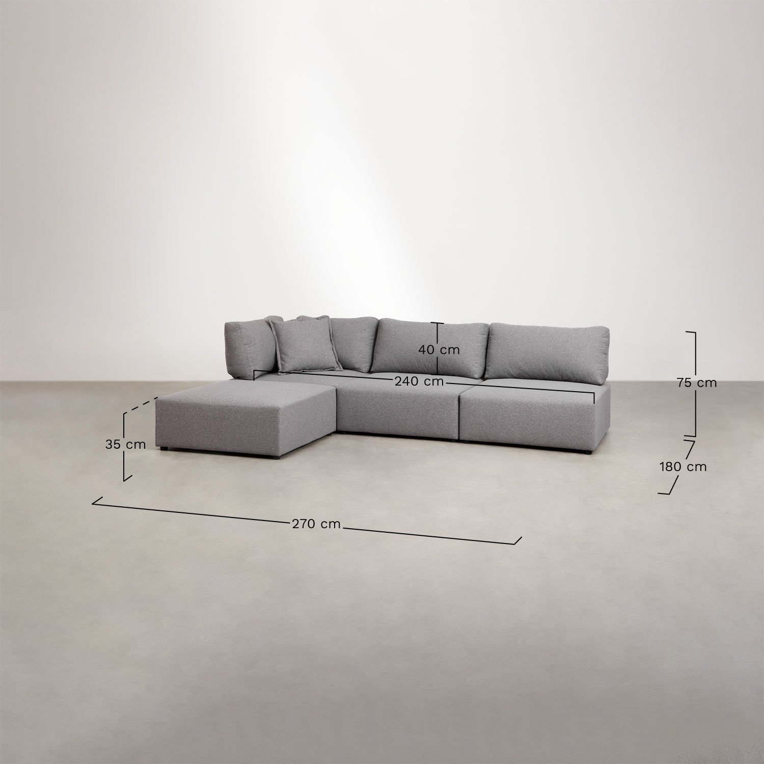 3-teiliges modulares Ecksofa mit Kata-Puff   , MAßE