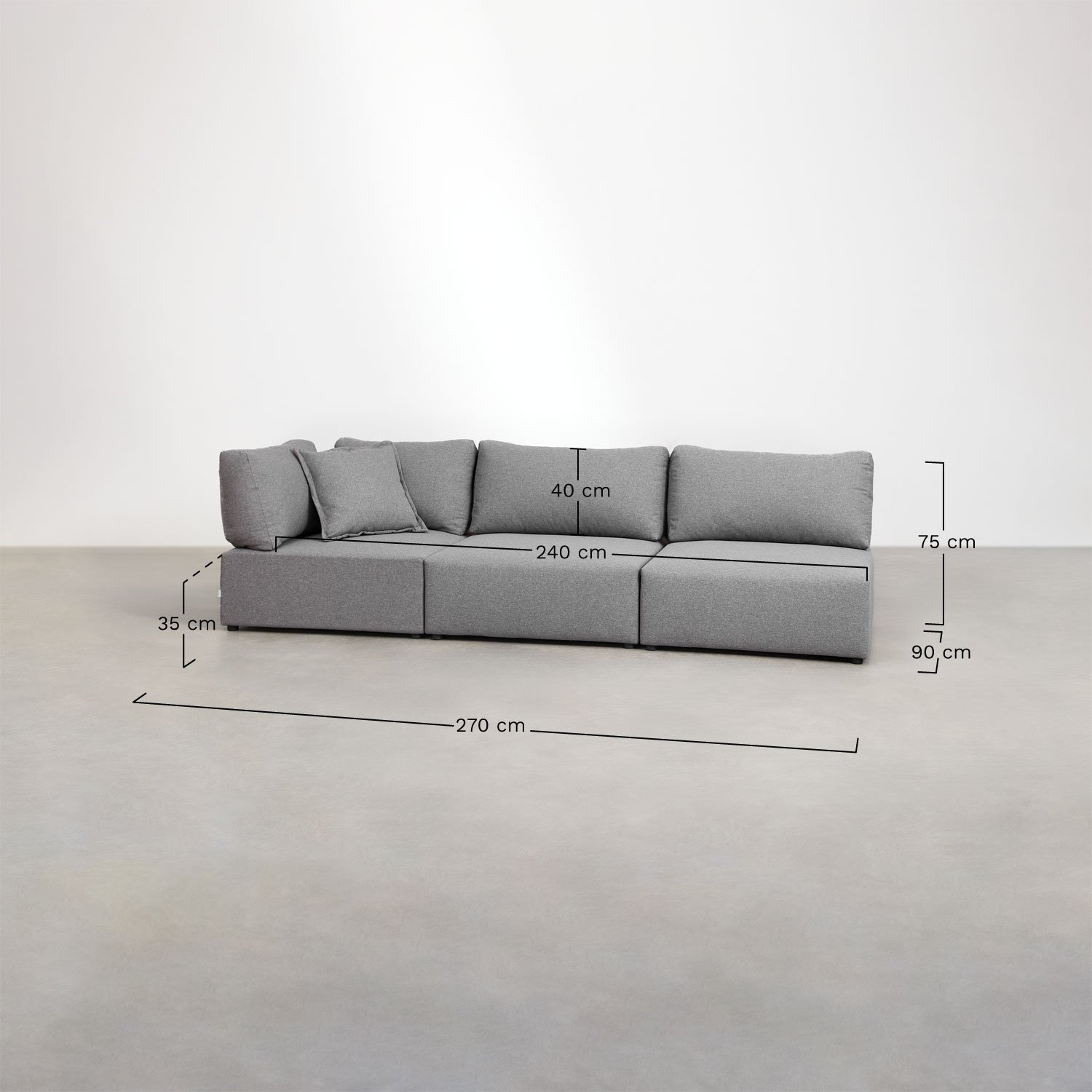 Dreiteiliges modulares Ecksofa Kata, MAßE