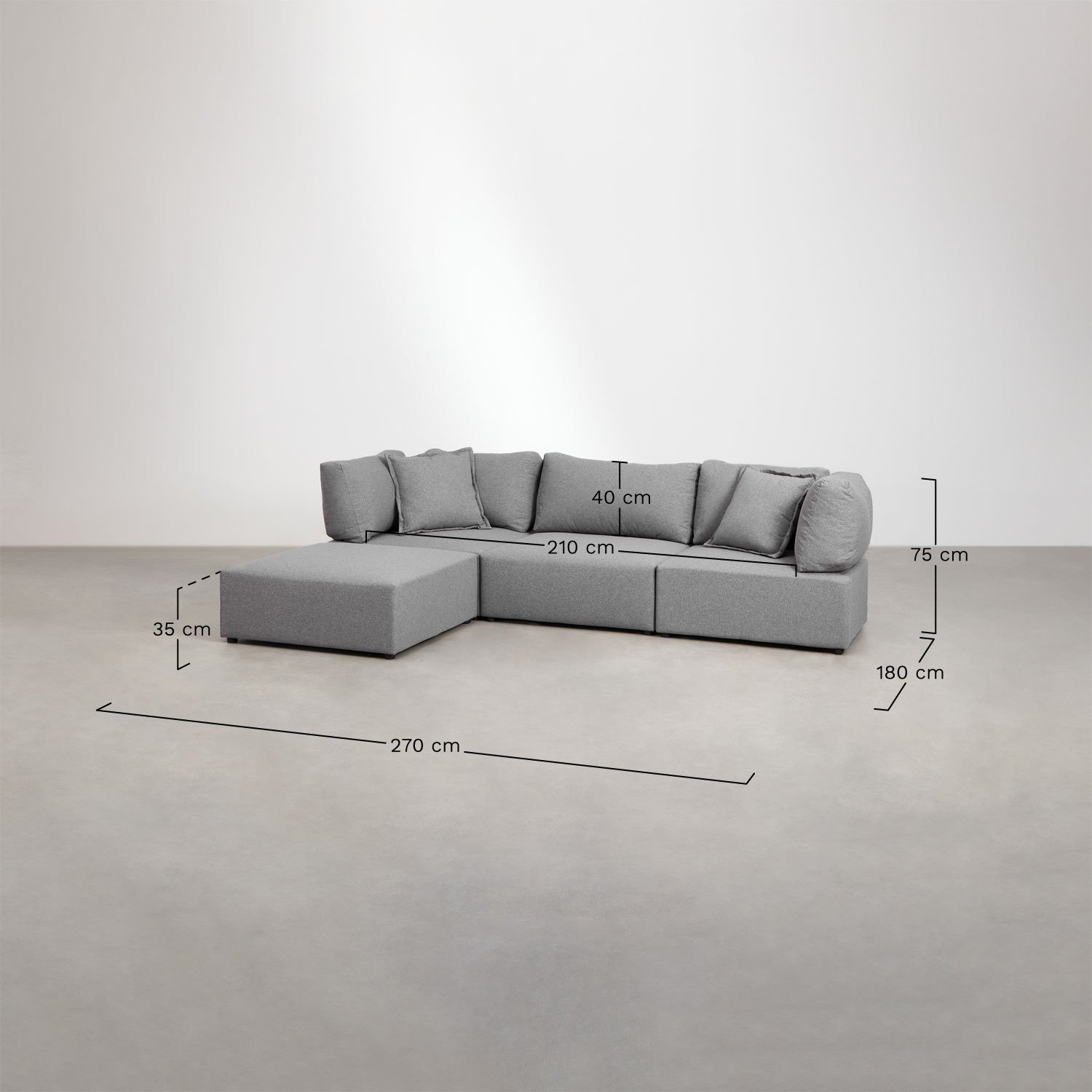 3-teiliges modulares Sofa mit 2 Ecksesseln und Kata-Puff, MA&szlig;E