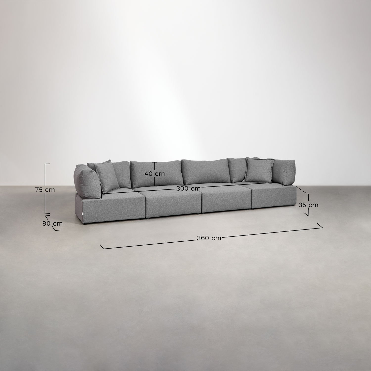 4-teiliges Modulsofa mit 2 Kata-Eckstühlen, MAßE