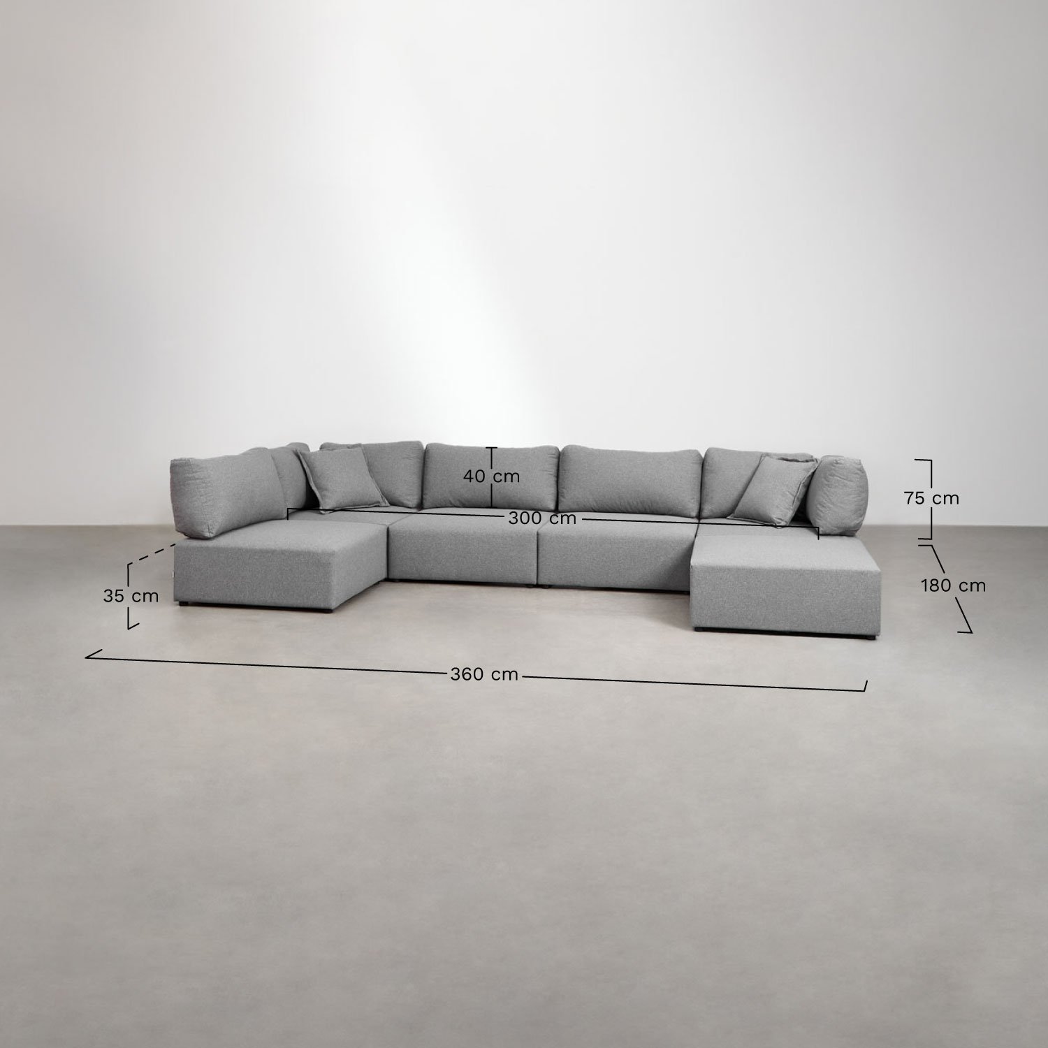 Modulares 5-teiliges Ecksofa mit Kata-Puff  , MAßE