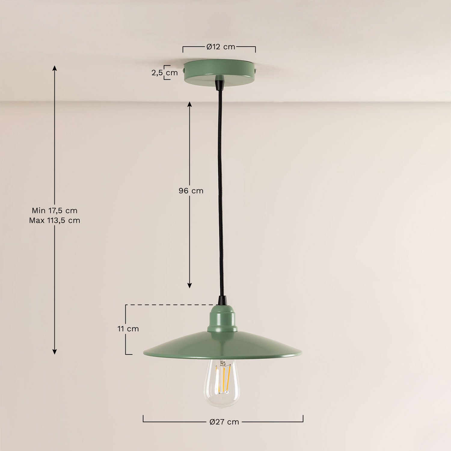 Hängende Deckenlampe aus Stahl Bräss, MAßE