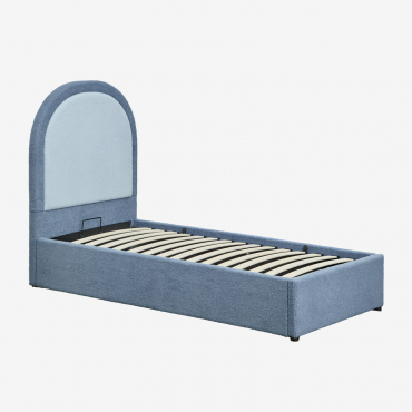 Bett Mit Aufklappbarem Bettkasten In Schaffell Kalwa Schaffell Hellblau & 90 X 190 Cm - Sklum