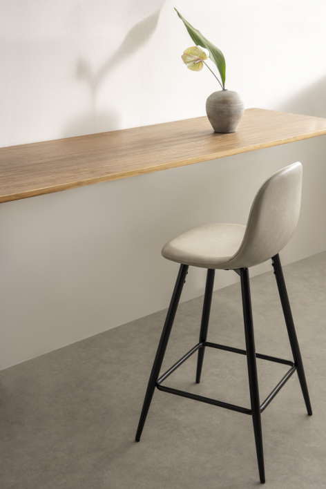 Barhocker 65 cm aus hellgrauem Taupe Kunstleder und schwarzen Beinen Glamm - Helles Grau Taupe