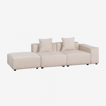 Zweiteiliges Modulares Ecksofa Mit Niedrigen Armlehnen Und Puff (↔︎285 Cm) Bruna Kord Beige Leinen - Sklum