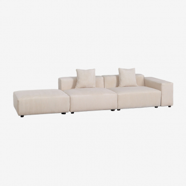 2-teiliges Modulsofa In Der Rechten Ecke Mit Niedriger Armlehne Und Hocker (↔︎345 Cm) Bruna Kord Beige Leinen - Sklum
