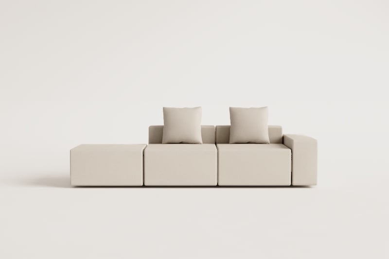 Zweiteiliges modulares Ecksofa mit niedrigen Armlehnen und Puff (↔︎285 cm) Bruna   