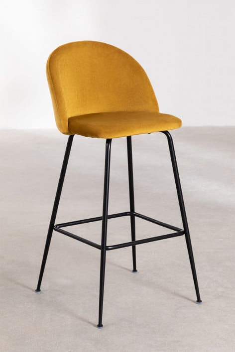 2er-Pack Barhocker 75 cm aus senffarbenem Samt und schwarzen Beinen Kana Design
