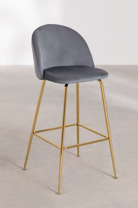 2er-Pack Barhocker 75 cm aus grauem Samt und goldenen Beinen Kana Design - Grau
