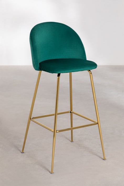 2er-Pack Barhocker 75 cm aus dschungelgrünem Samt und goldenen Beinen Kana Design - GRÜN JUNGLE