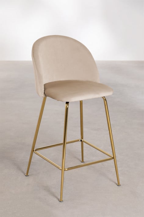 2er-Pack Barhocker 65 cm aus weizenbraunem Samt und goldenen Beinen Kana Design - Braun Weizen