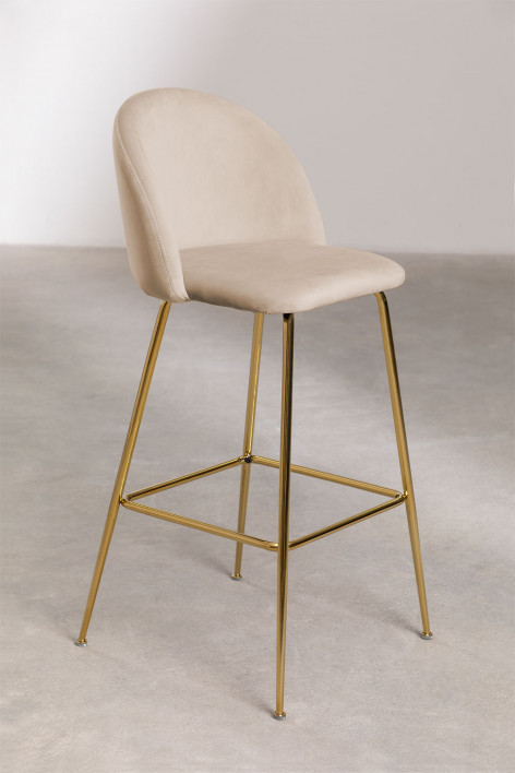 2er-Pack Barhocker 75 cm aus weizenbraunem Samt und goldenen Beinen Kana Design - Braun Weizen