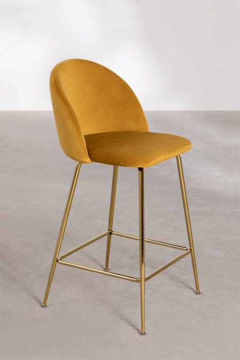 4er-Pack Barhocker 65 cm aus senffarbenem Samt und goldenen Beinen Kana Design - Senf