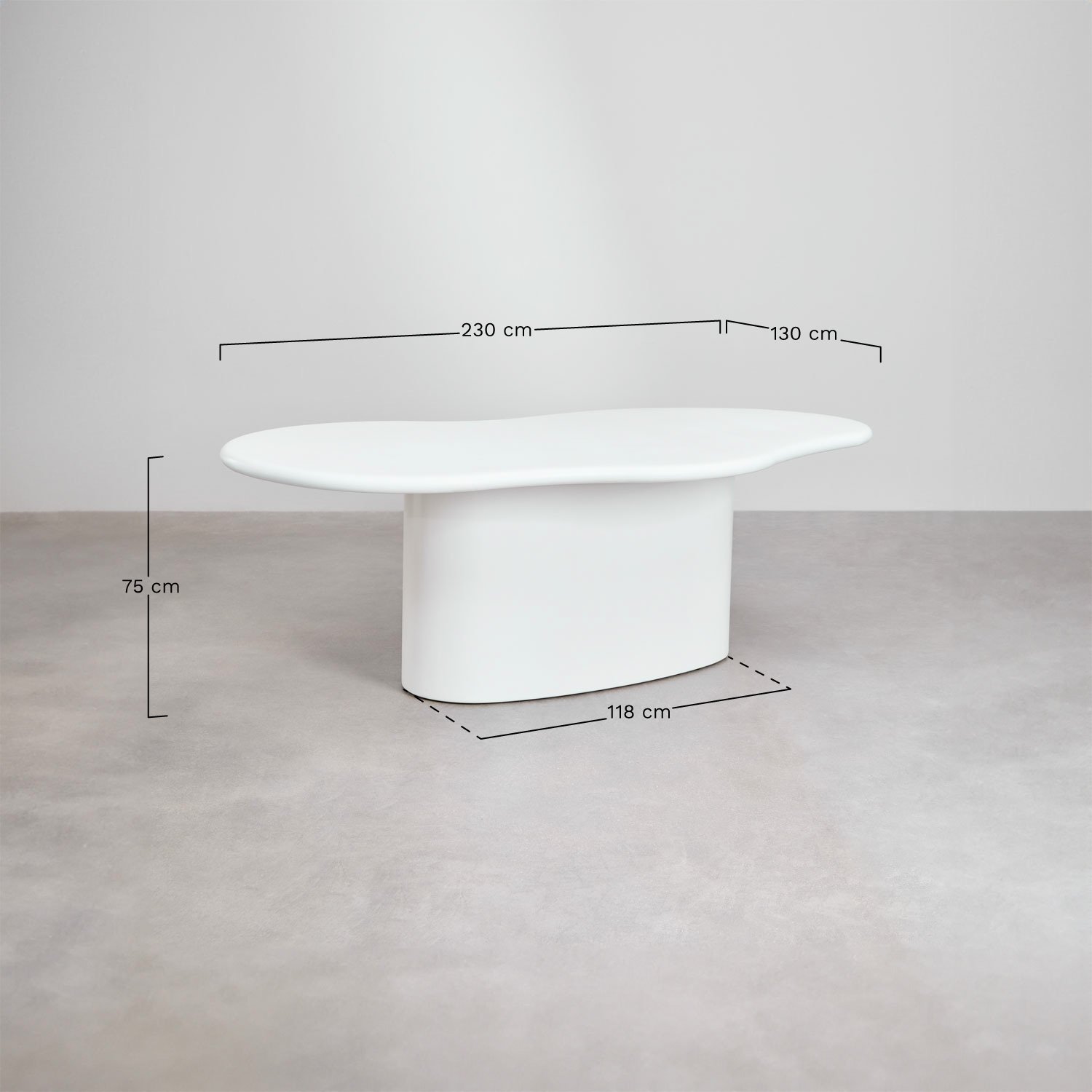 Gartentisch oval 230x130 cm aus Beton Vaduz, MAßE