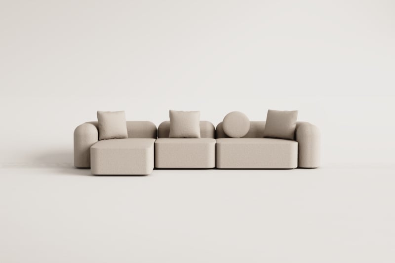 Modulares 3-teiliges Chaiselongue-Sofa links aus Coco-Chenille