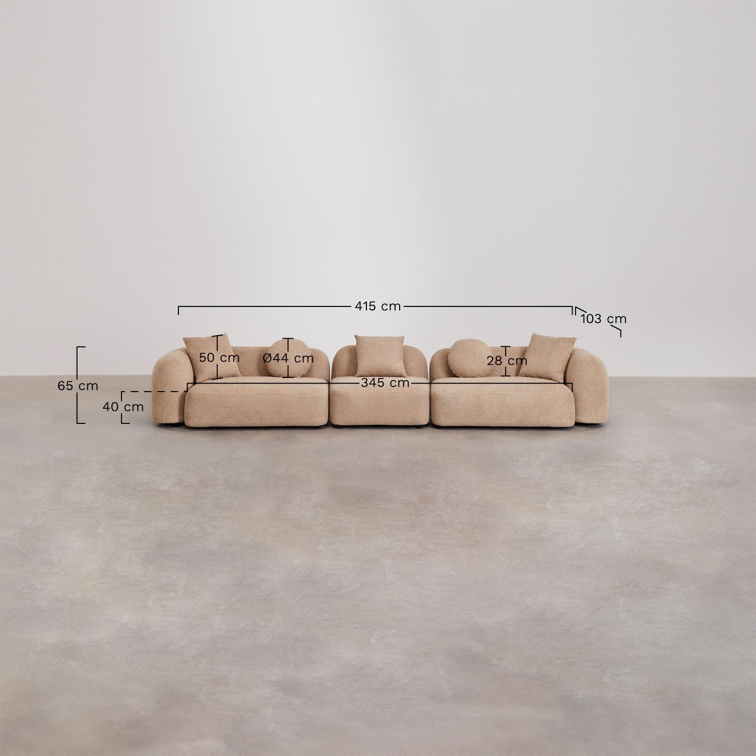 Modulares 3-Sitzer-Sofa aus Chenille Coco, MAßE
