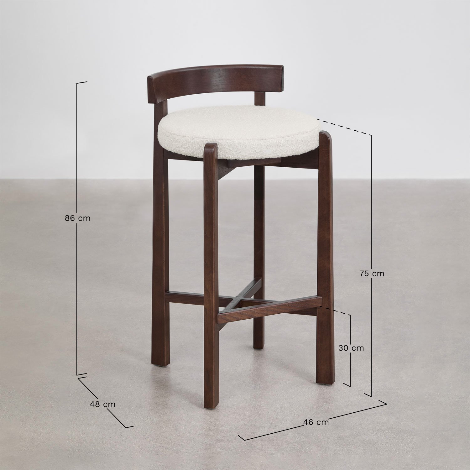 Hoher Hocker aus Eichenholz und Manila-Bezug, MAßE