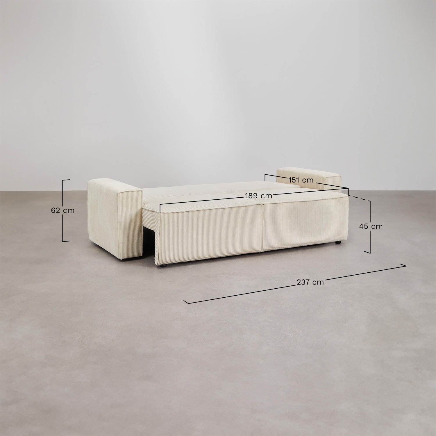 Tampere gepolstertes 3-Sitzer-Schlafsofa, MAßE