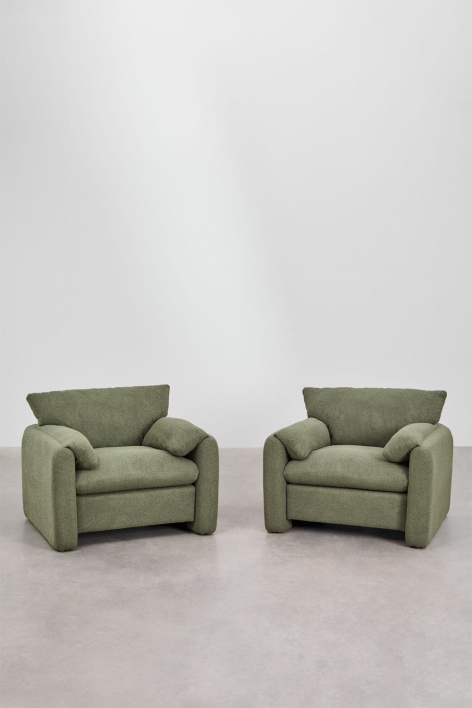 Pack mit 2 gepolsterten Sesseln Serra - Chenille Grün Salbei