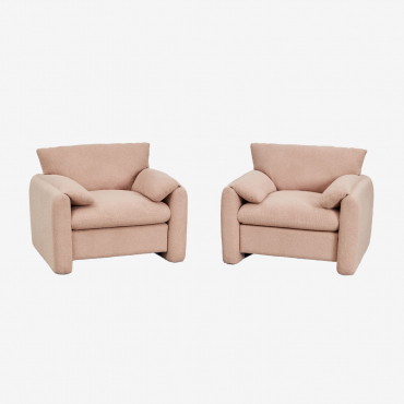 Pack Mit 2 Gepolsterten Sesseln Serra Chenille Pink - Sklum