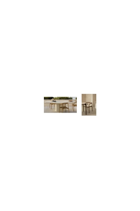 Set de mesa ovalada 230x130 cm en cemento Vaduz y 8 sillas de comedor en madera de acacia Mallory - Bouclé  Weiß