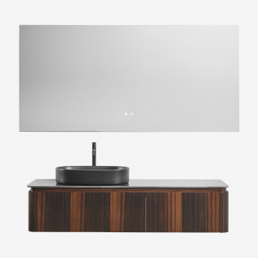 Badmöbelset Aus Lavena-holz Braun Dark & Ovaler Edelstahl ↔︎60 Cm Limette & Rechteckige Led Und Antibeschlag 160x75 - Sklum