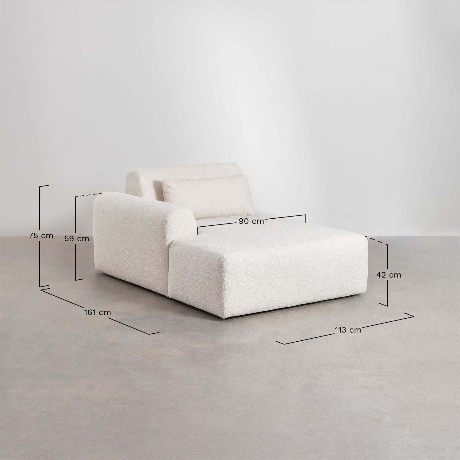 Linke Chaiselongue-Modul für modulares Sofa in Borjan-Schaffell, MAßE
