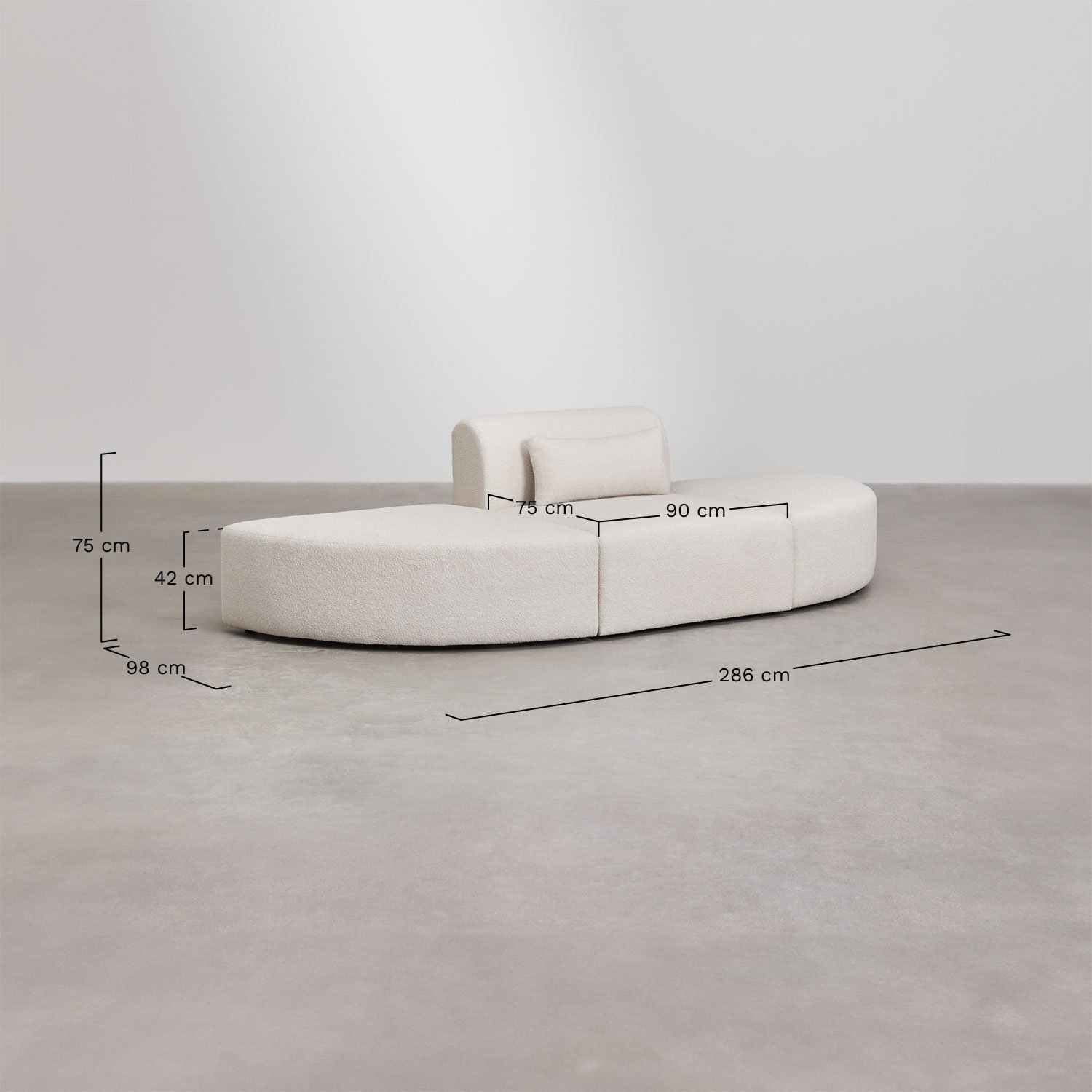 Modulares Sofa mit 1 Teil und 2 dreieckigen Hockern in Schaffell Borjan, MAßE