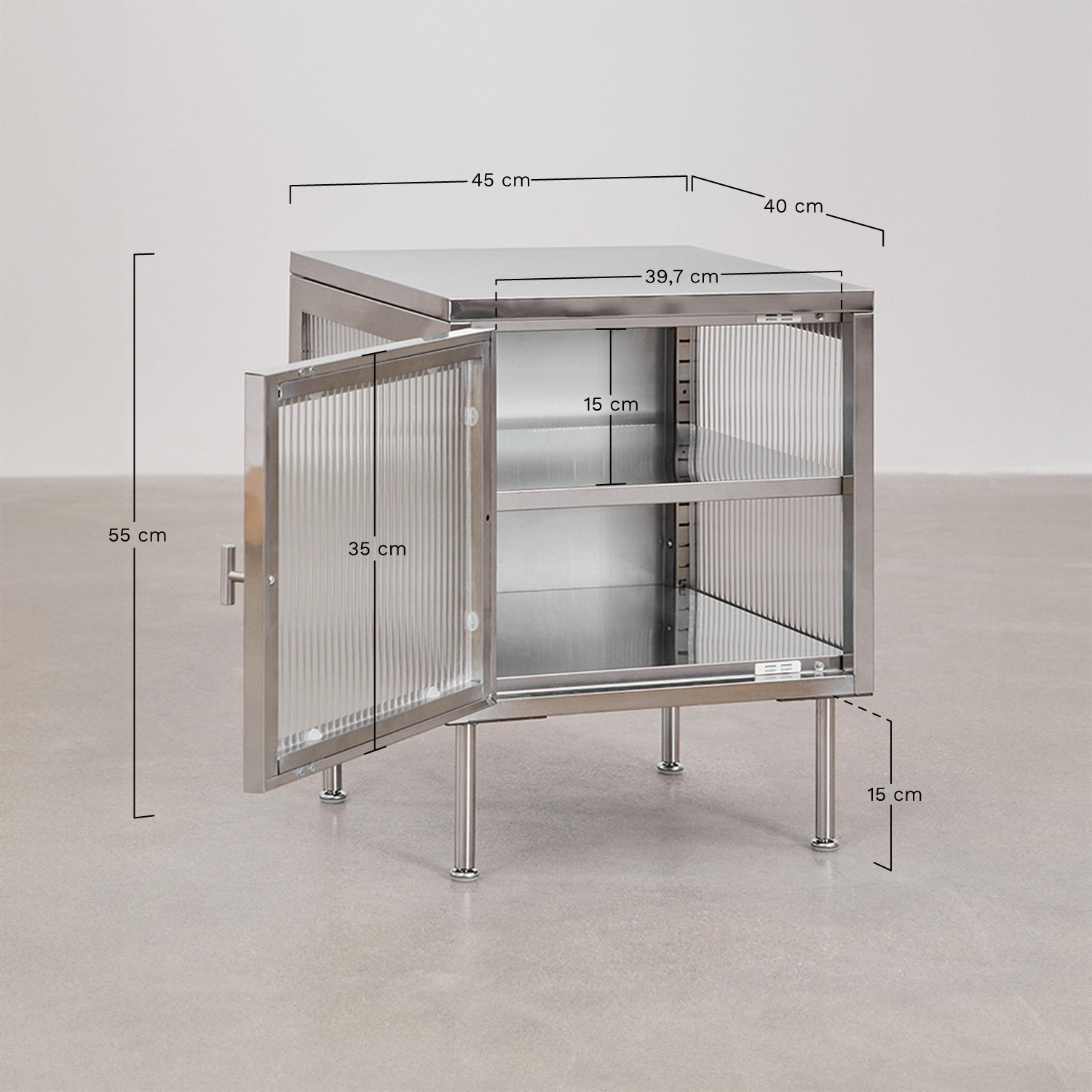 Nachttisch Paoline aus Stahl und Glas, MAßE