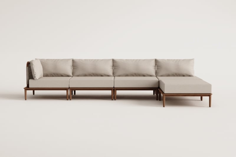 4-teiliges modulares Eckgartensofa und Puff aus Akazienholz Giulia