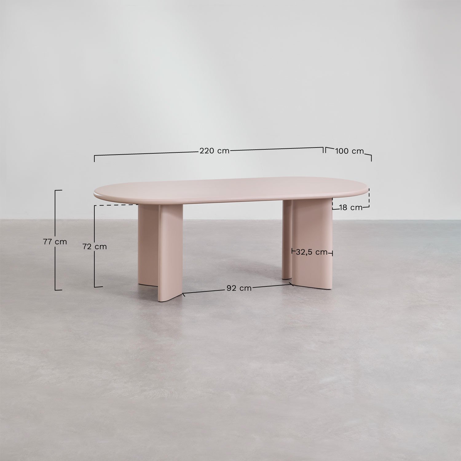 Ovaler Esstisch 220x100 cm aus MDF Loulou, MAßE