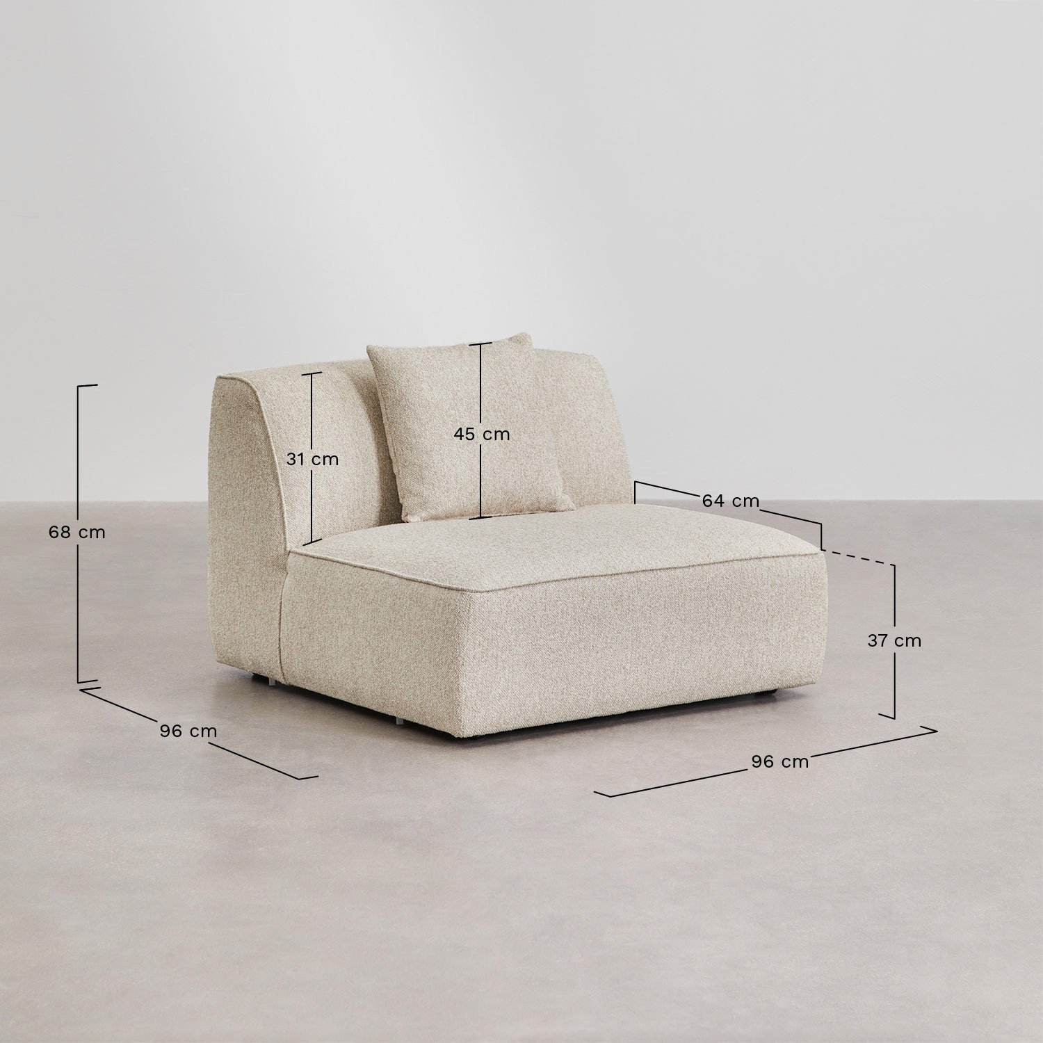 Zentrales Modul für das modulare Sofa Cardea, bezogen, MAßE