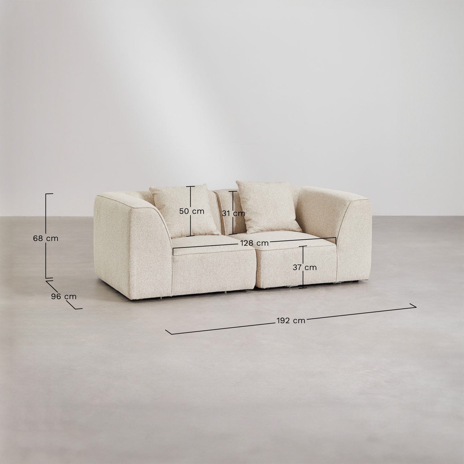 Cardea gepolstertes 2-teiliges modulares Sofa, MAßE