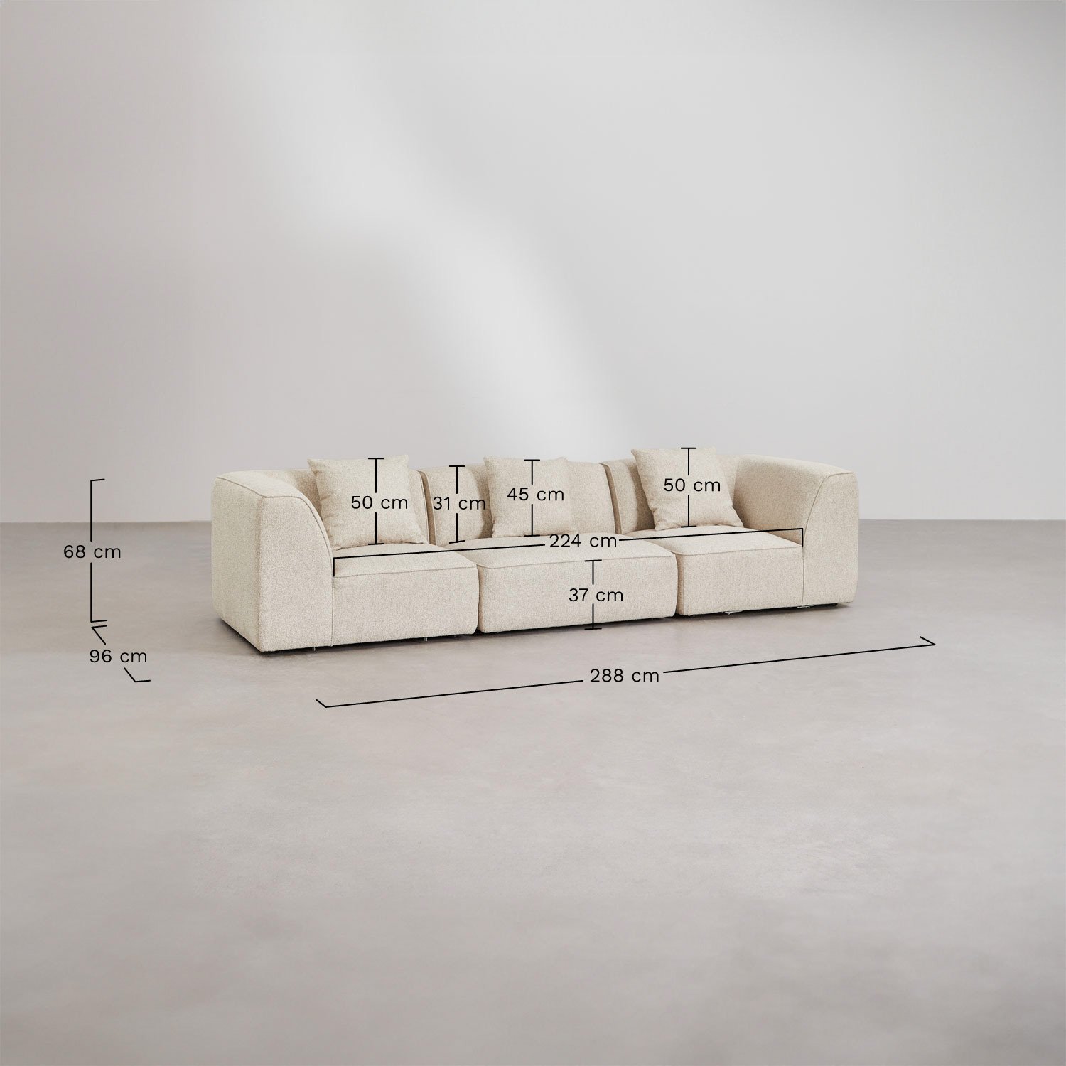 Cardea gepolstertes 3-teiliges modulares Sofa, MAßE