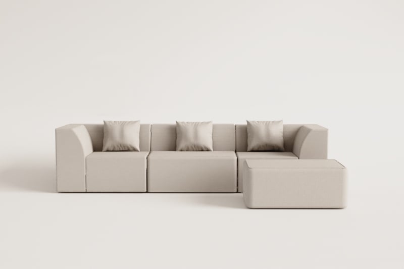 3-teiliges modulares Sofa mit Hocker aus Cardea-Bouclé-Stoff